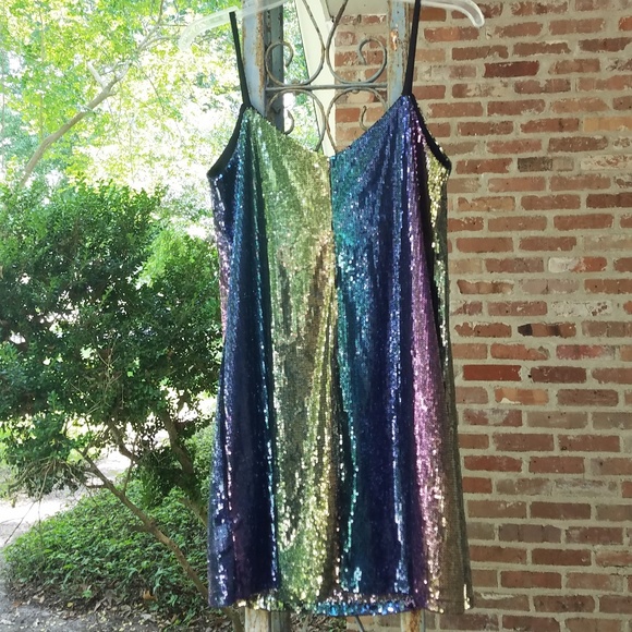 Mini Dark Rainbow Gradient Sequin Shift Dress NWOT - Picture 5 of 8